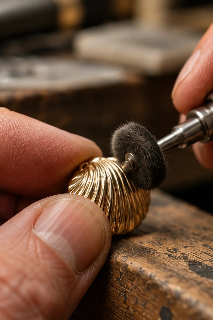 Hand finishing a gold piece at the workbench